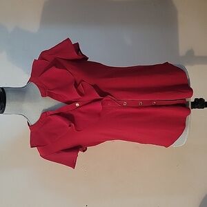 Perception Concept Ruffled, Button Up Red Blouse, Size: S